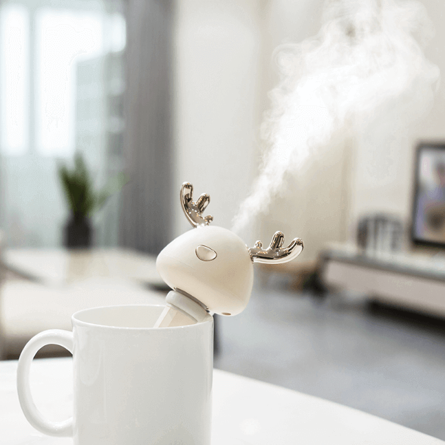 White Ava portable humidifier in white mug - White Living Room Background