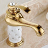 Coco glam faucet - home & office. Simple image of the gold on white short option. The mixer lever is reflected in the polished spout
