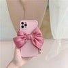 Matte Minimalist Paris Pink Belle Bow Case showing back of phone and linen bow