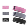 Load image into Gallery viewer, Blogger booty bands -  pink, gray and purple exercise bands on display showing their weight-relative resistance. Pink is 60, grey is 90 &amp; black is 150lbs resistance.