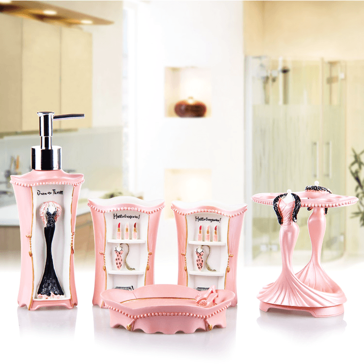 Paris bathroom set - pink / 5pc - home & office