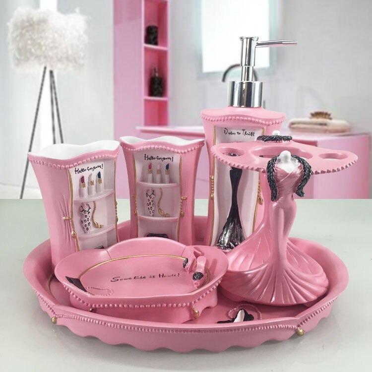 Paris bathroom set - pink / 6pc - home & office